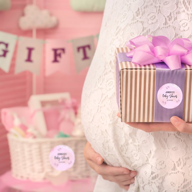 Sticker Rond Baby shower d'aquarelle rose Abstrait (Créateur téléchargé)