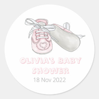 Sticker Rond Baby shower d'aquarelle rose bébé Bootie
