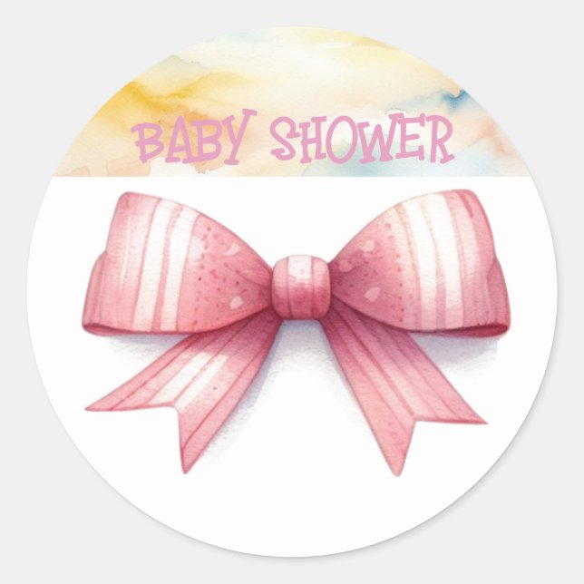 Sticker Rond Baby shower d'aquarelle rose Bow (Devant)