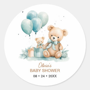 Sticker Rond Baby shower d'aquarelle Teddy Bear