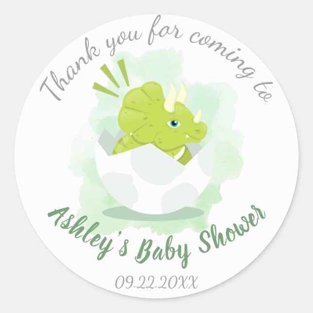 Sticker Rond Baby shower d'aquarelle verte aux oeufs de dinosau (Devant)