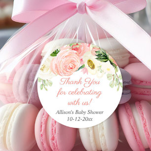 Sticker Rond Baby shower d'aquarelles florales crème rose pâle