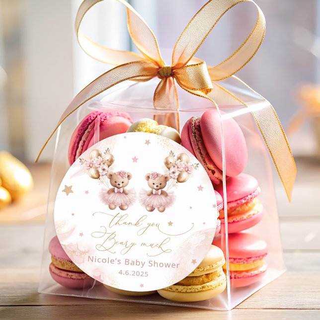 Sticker Rond Baby shower d'attente de balloon Nounours jumeaux (Créateur téléchargé)