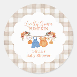 Sticker Rond Baby shower d'automne à la citrouille cultivée loc