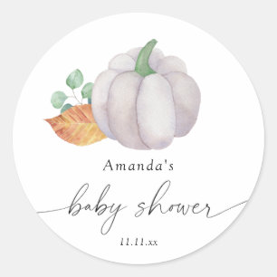 Sticker Rond Baby shower d'automne citrouille blanc