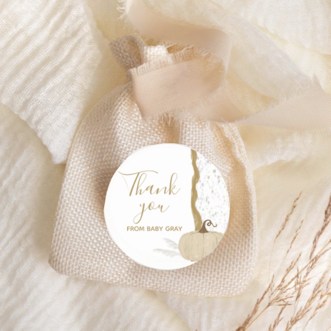 Sticker Rond Baby shower d'automne Citrouille blanc (Créateur téléchargé)