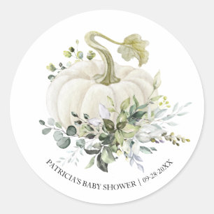 Sticker Rond Baby shower d'automne Citrouille Eucalyptus vert