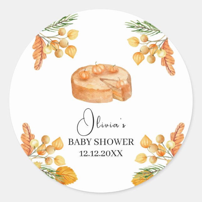 Sticker Rond Baby shower d'automne de Citrouille à tarte rustiq (Devant)