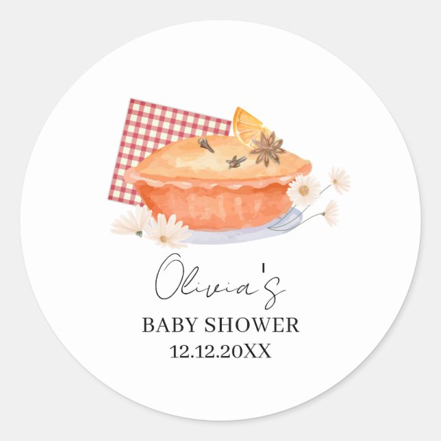 Sticker Rond Baby shower d'automne de la fleur à tarte orange (Devant)
