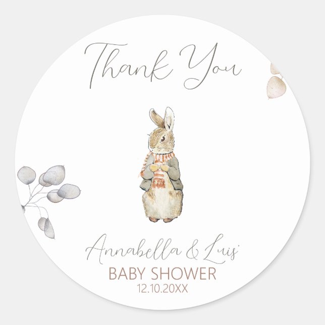 Sticker Rond Baby shower d'automne de lapin (Devant)