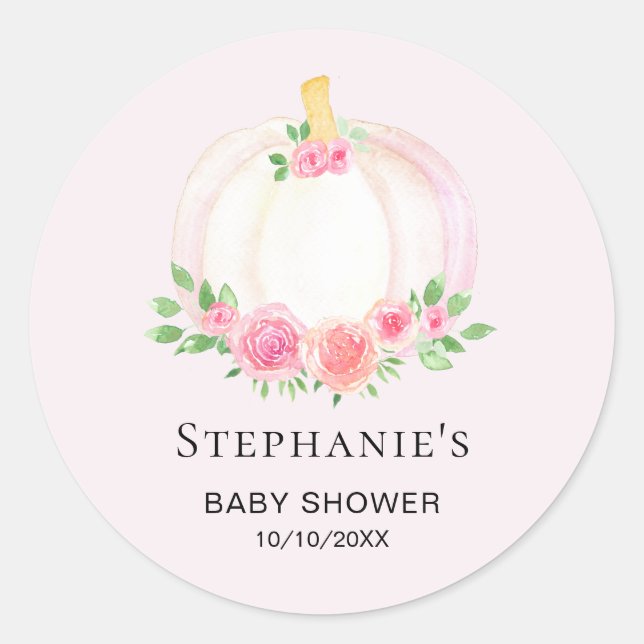 Sticker Rond Baby shower d'automne des filles Citrouilles roses (Devant)