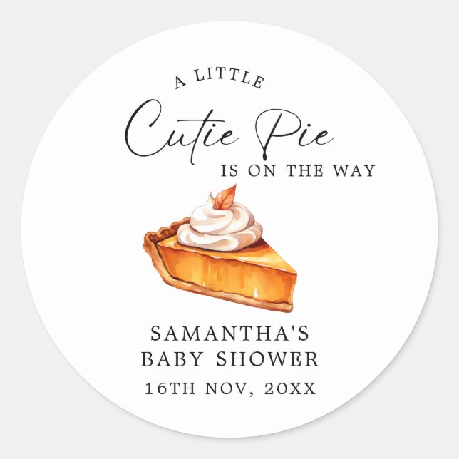 Sticker Rond Baby shower d'automne du Citrouille Cutie Pie (Devant)