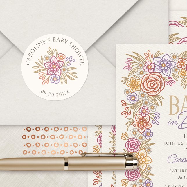 Sticker Rond Baby shower d'automne fleur sauvage (Créateur téléchargé)