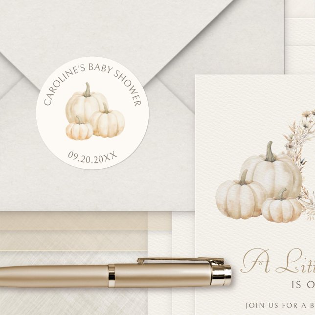 Sticker Rond Baby shower d'automne petit Citrouille élégant (Créateur téléchargé)