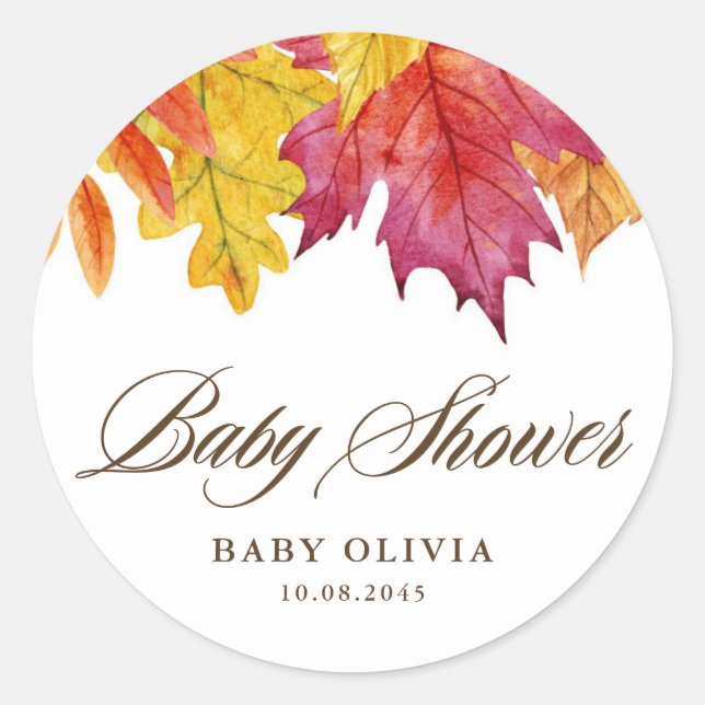 Sticker Rond Baby shower d'automne Rustique Feuille (Devant)