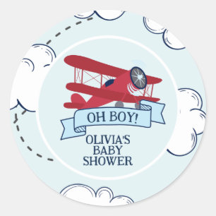 Sticker Rond Baby shower d'avion rouge