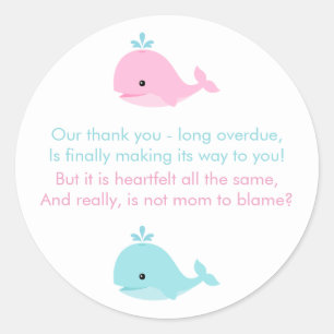 Sticker Rond Baby shower de baleines