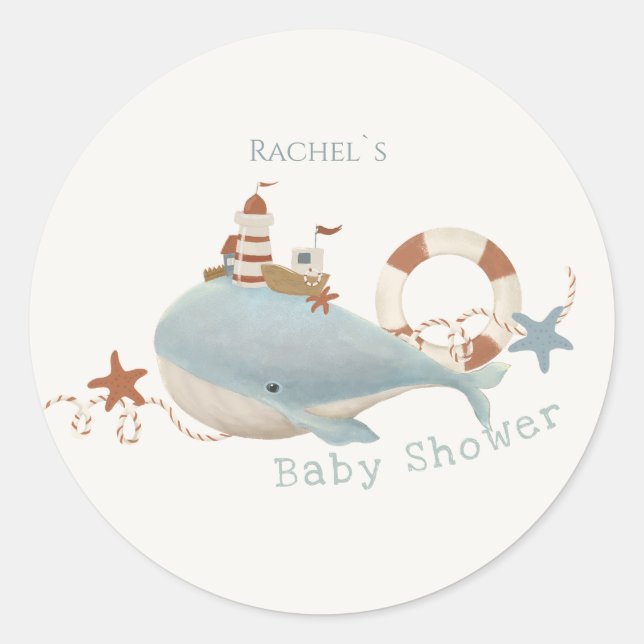 Sticker Rond Baby shower de baleines adorable (Devant)