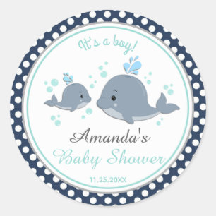 Sticker Rond Baby shower de baleines : Maman et Merci de bébé