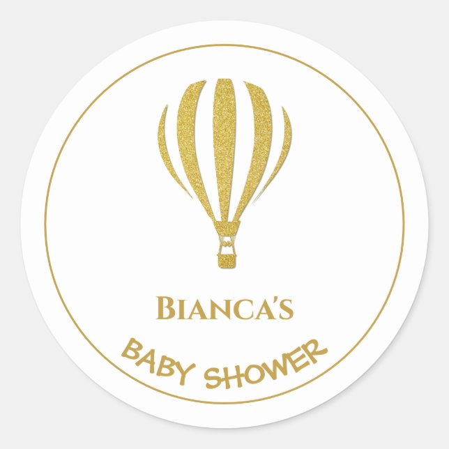 Sticker Rond Baby shower de ballon à air chaud Gold (Devant)