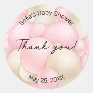Sticker Rond Baby shower de ballon à air chaud rose