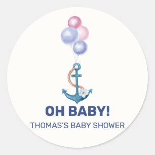Sticker Rond Baby shower de ballon d'Ancres nautiques minimal B