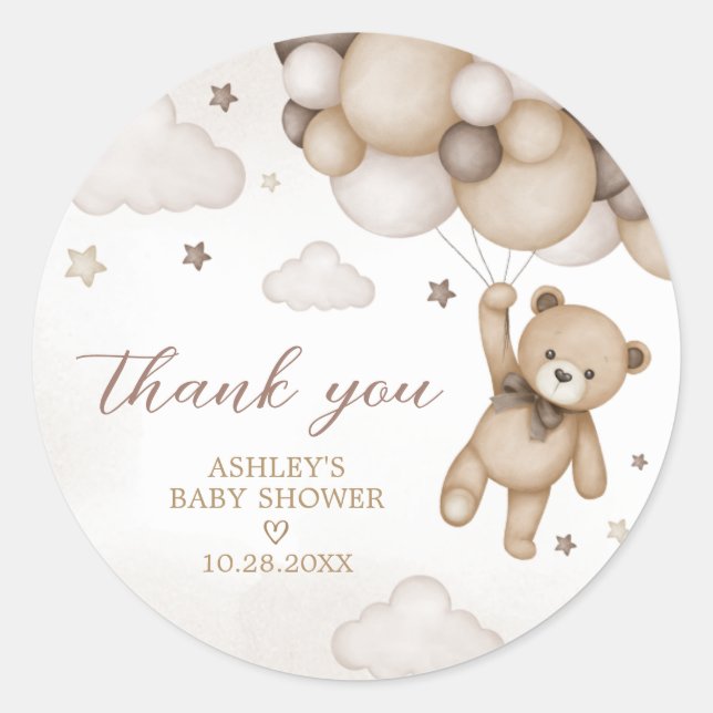 Sticker Rond Baby shower de ballon d'ours Brown (Devant)