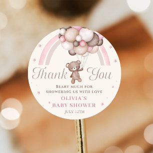 Sticker Rond Baby shower de ballon rose arc-en-ciel