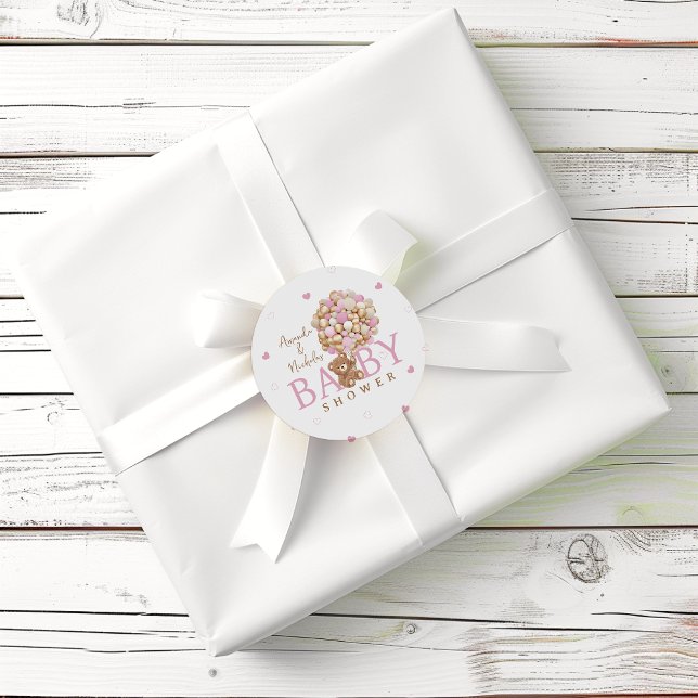 Sticker Rond Baby shower de ballons d'ours en peluche rose Bear (Créateur téléchargé)