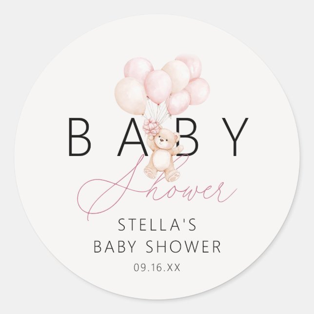 Sticker Rond Baby shower de ballons pour fille en peluche (Devant)