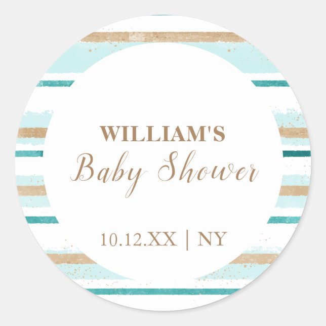 Sticker Rond Baby shower de bande d'aquarelle vert moderne (Devant)