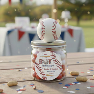 Sticker Rond Baby shower de baseball garçons