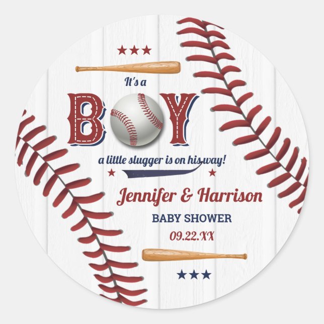 Sticker Rond Baby shower de baseball garçons (Devant)