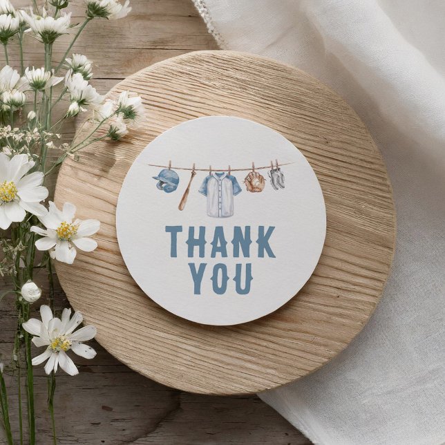 Sticker Rond Baby shower de baseball Merci (Créateur téléchargé)