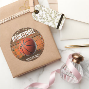 Sticker Rond Baby shower de basket-ball orange rustique