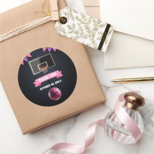 Sticker Rond Baby shower de basket-ball rose