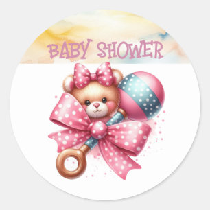 Sticker Rond Baby shower de bétail rose de bébé