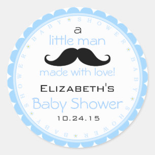 Sticker Rond Baby shower de bleu de moustache