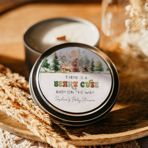 Sticker Rond Baby shower de bois de Beary Cute