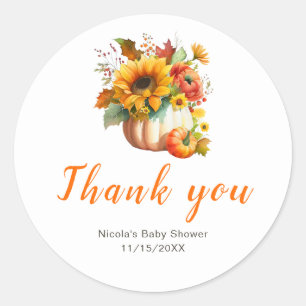 Sticker Rond Baby shower de bouquet de fleurs citrouilles