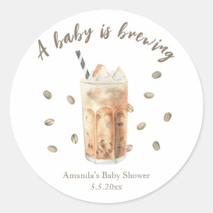 Sticker Rond Baby shower de brassage de café glacé d'aquarelle