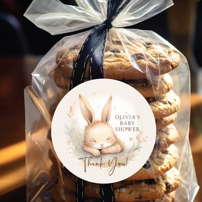 Sticker Rond Baby shower de Bunny de bois (Créateur téléchargé)
