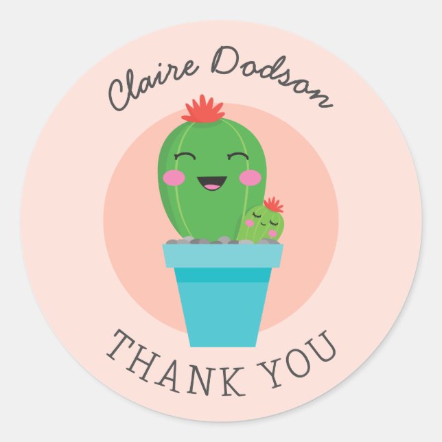 Sticker Rond Baby shower de cactus Cute kawaii (Devant)