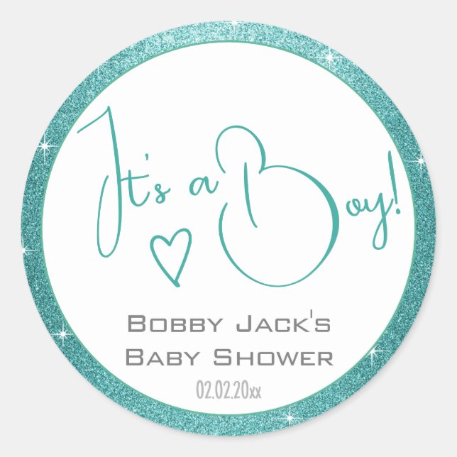 Sticker Rond Baby shower de cadre de Parties scintillant bleu c (Devant)