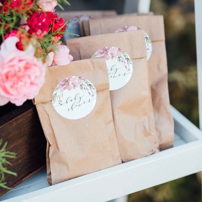 Sticker Rond Baby shower de calligraphie florale d'été (Sticker Mock-up)