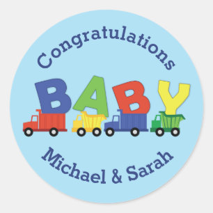 Sticker Rond Baby shower de camion de construction