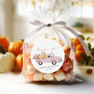 Sticker Rond Baby shower de camion Vintage Merci Automne rose
