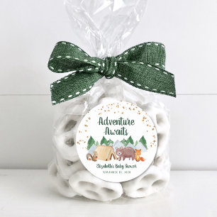 Sticker Rond Baby shower de camping pour animaux des bois