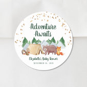 Sticker Rond Baby shower de camping pour animaux des bois