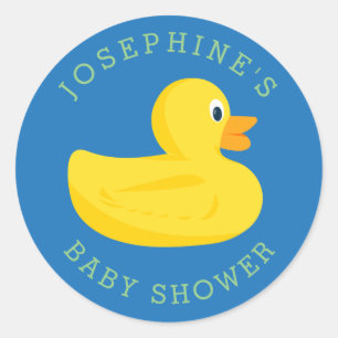 Sticker Rond Baby shower de canard sophistiqué bleu couleur pe
